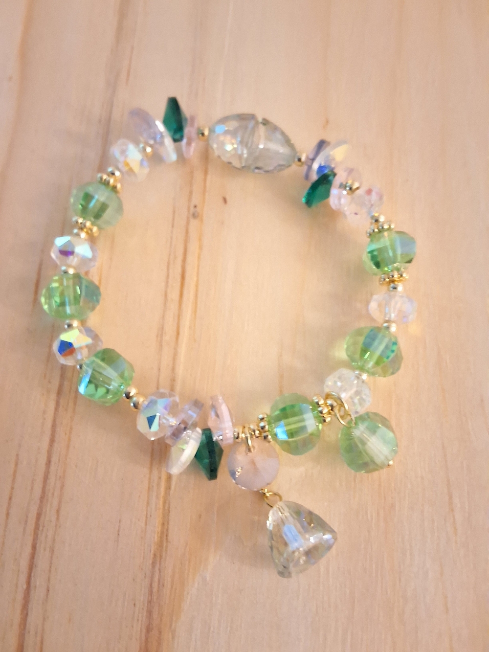 Green Crystal Beaded Charm Bracelet